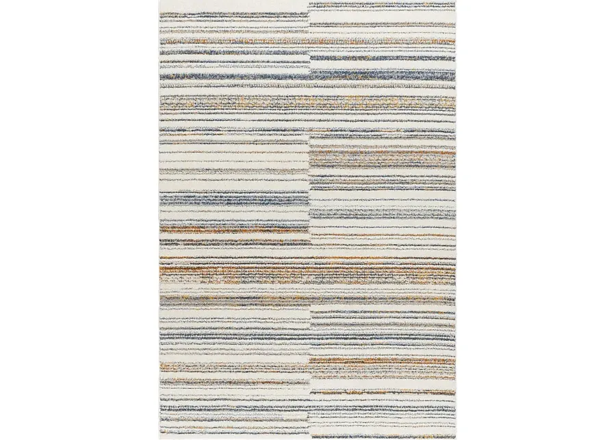 Lazca Cream 5'3 x 7' Area Rug-Mustard, Beige, Burnt Orange, Cream, Blue, Gray