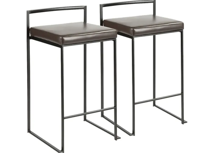 Sora Brown Chrome Counter Height Stool (Set of 2)-Brown, Chrome