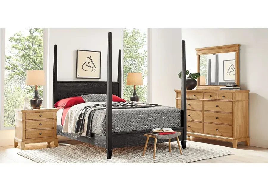Springville Natural 5 Pc Queen Bedroom with Black Poster Bed