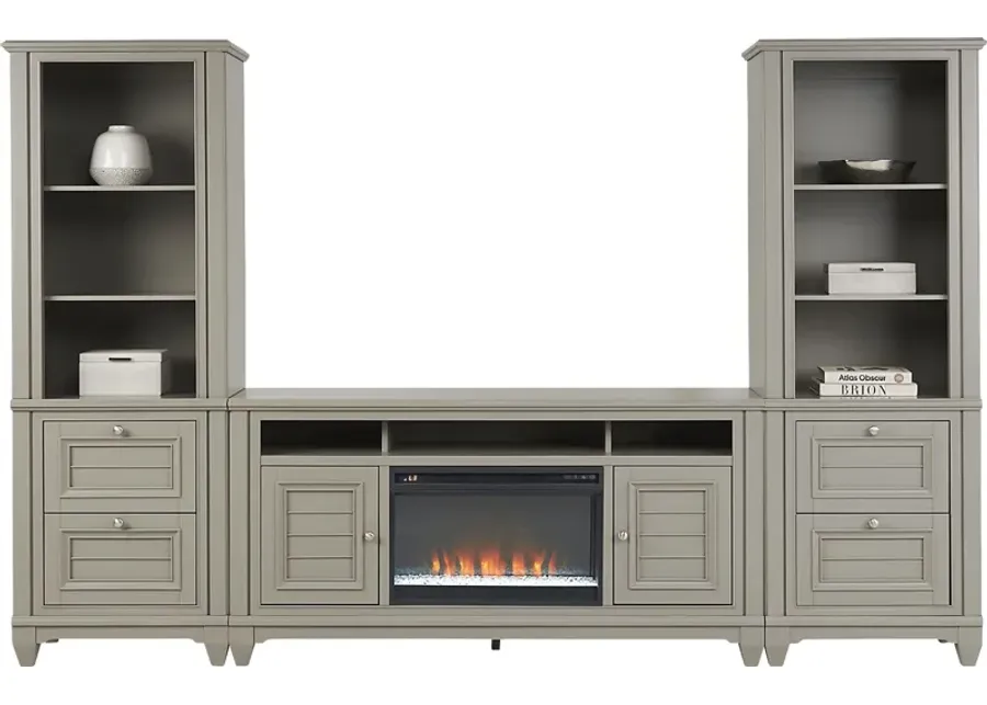 Hilton Head Gray 4 Pc Wall Unit with 66 in. Console and Electric Fireplace-122.6