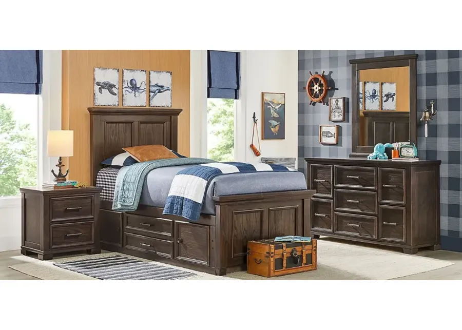 Kids Canyon Lake Java Twin Panel Bed with Storage Side Rail-44.75