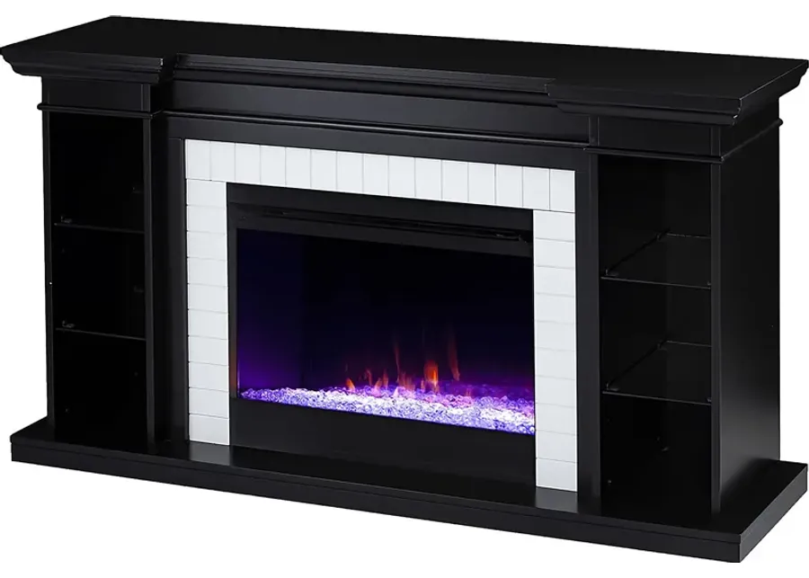 Tessman I Black 54 in. Console, With Color Changing Electric Fireplace-Black