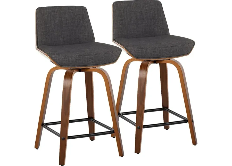 Towton II Charcoal Swivel Counter Height Stool, Set of 2-Charcoal