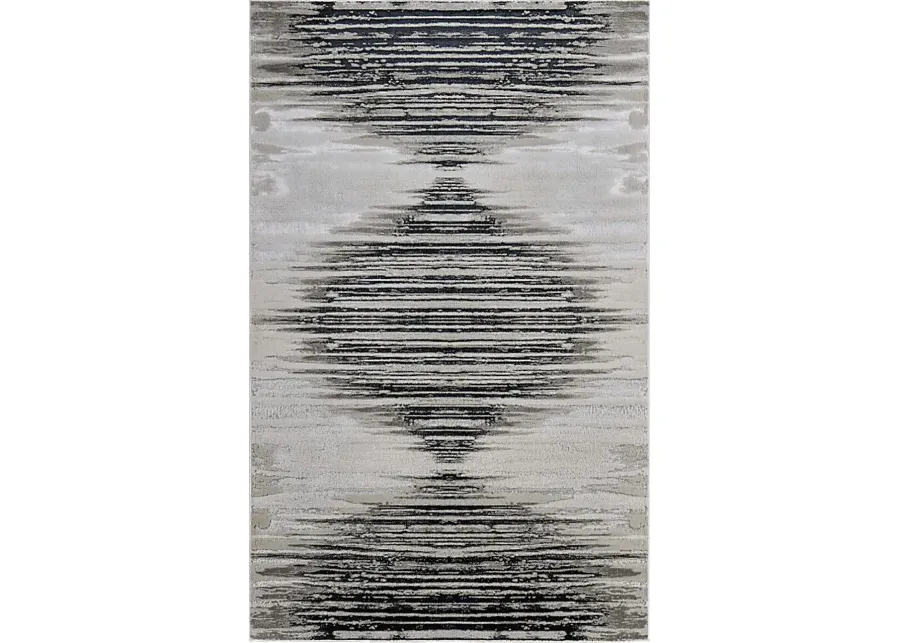 Aera Black 6'7 x 9'6 Rug-Black, Taupe, Silver