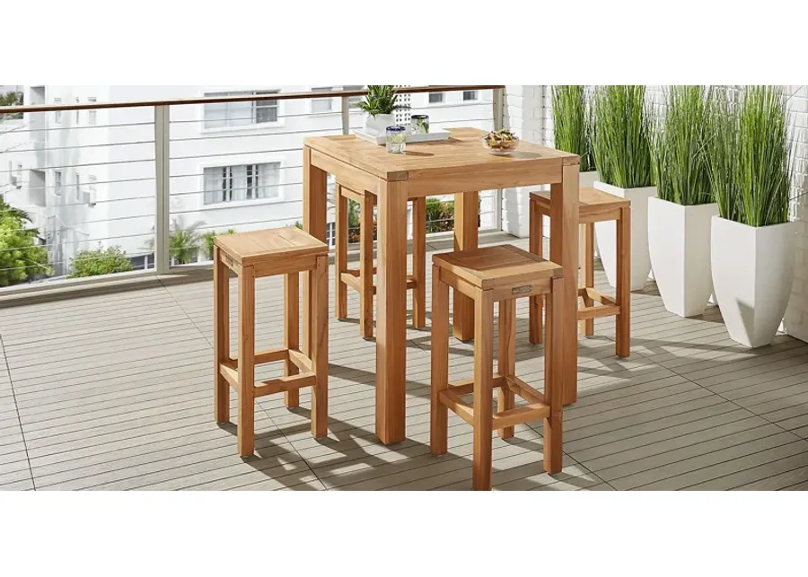 Patmos Teak 5 Pc 36 in. Square Bar Height Outdoor Dining Set
