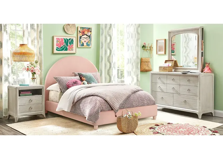 Kids Vivien Wirebrush Gray Bedroom with Moonstone Pink Full Upholstered Bed