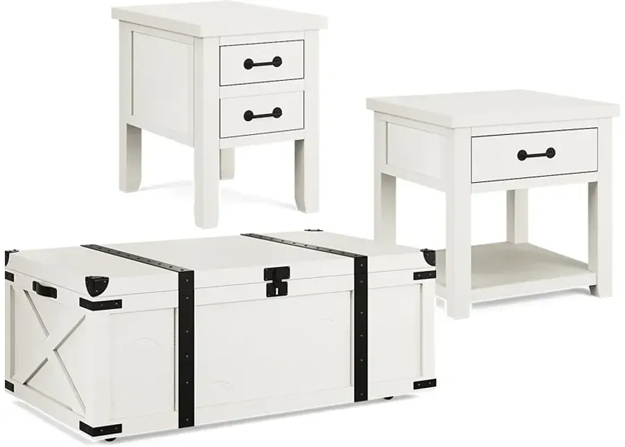 Rocky Creek White 3 Pc Table Set
