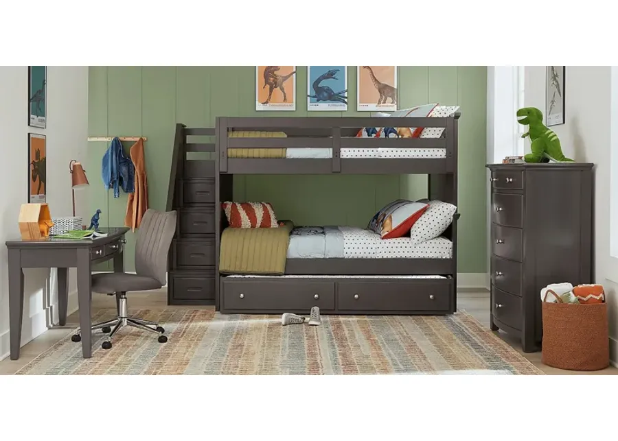 Kids Santa Cruz Gray Full/Full Step Bunk Bedroom
