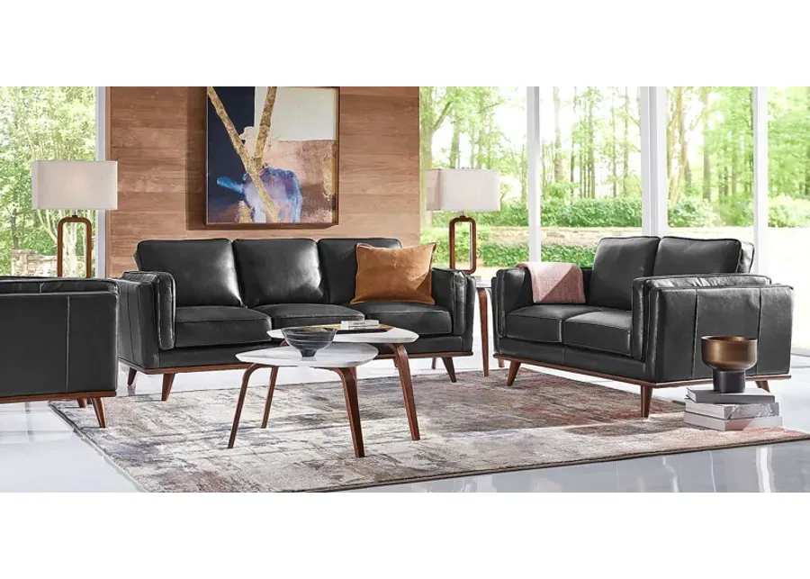 Cassina Court Black Leather 5 Pc Living Room