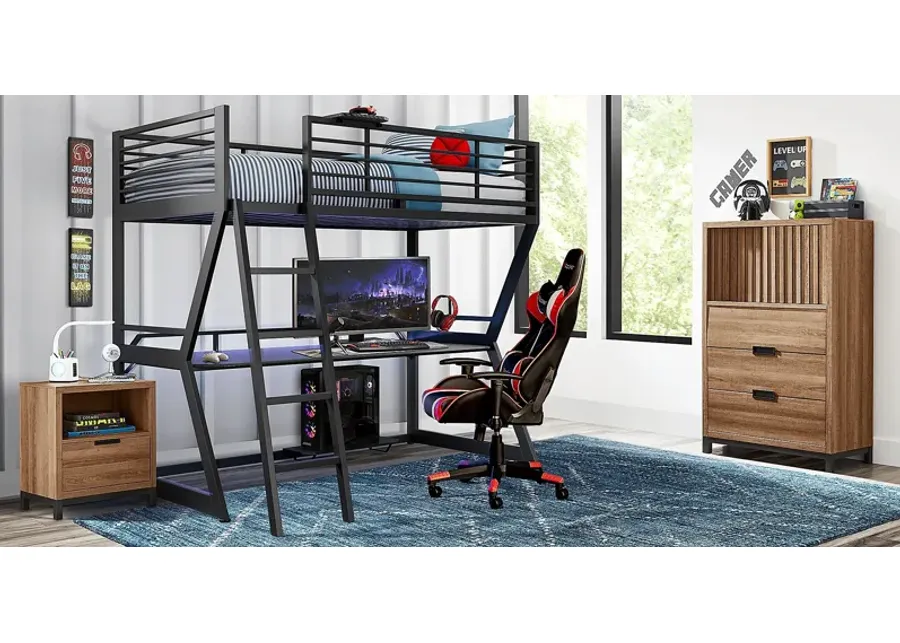 Kids Northridge Drive Caramel Bedroom with Carbon Optix Black Full Gaming Loft Bed