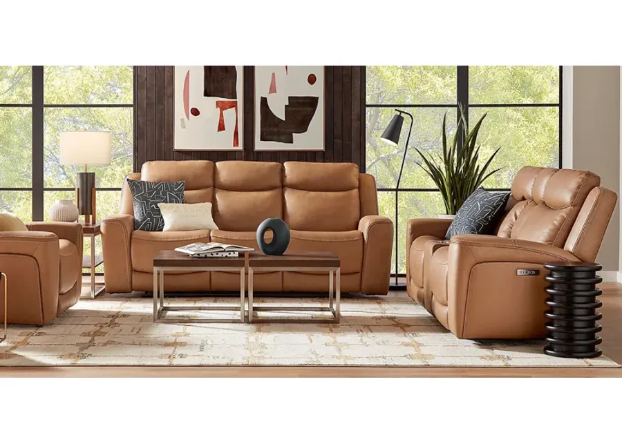 Davidson Caramel Leather 6 Pc Dual Power Reclining Living Room