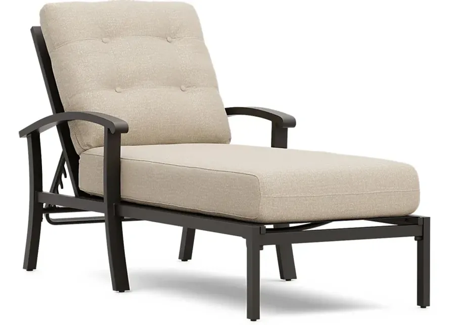 Lake Breeze Aged Bronze Outdoor Chaise with Hemp-Colored Cushions-29.5