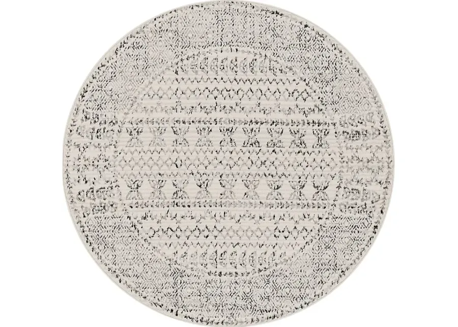 Spofford III Black 5'3 Round Rug-Off-White, Black