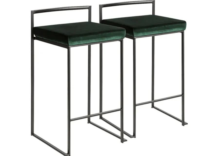Sora Green Chrome Counter Height Stool (Set of 2)-Green, Chrome