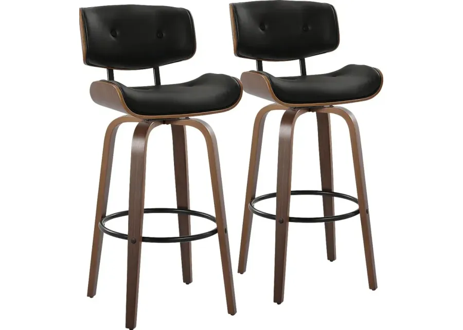 Tesshire II Black Swivel Barstool, Set of 2-Black
