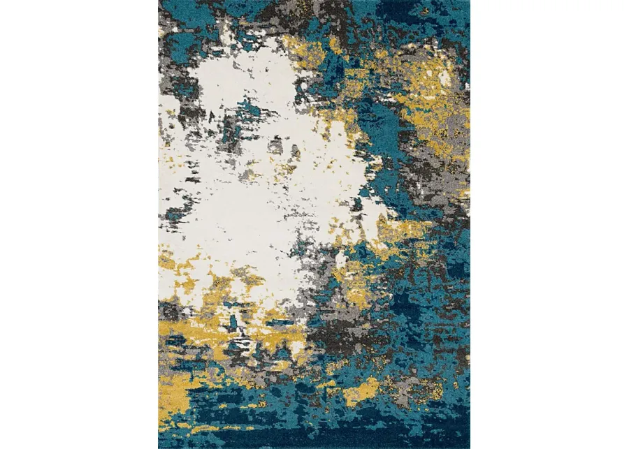 Standsberry Blue 5'3 x 7'7 Rug-Blue, Charcoal, Gold