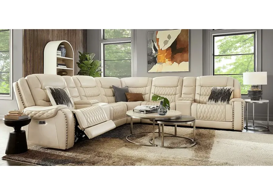 Marquee Cream 10 Pc Leather Triple Power Reclining Sectional Living Room-152.5