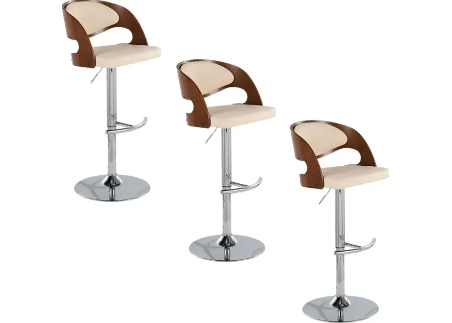 Tescord IV Cream Adjustable Swivel Barstool, Set of 3-Cream