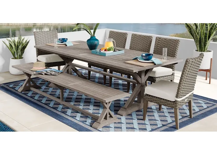 Siesta Key Gray 7 Pc Outdoor Dining Set with Desert Cushions and Bench-102