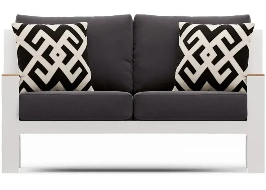Solana White Outdoor Loveseat with Charcoal Cushions-58.27