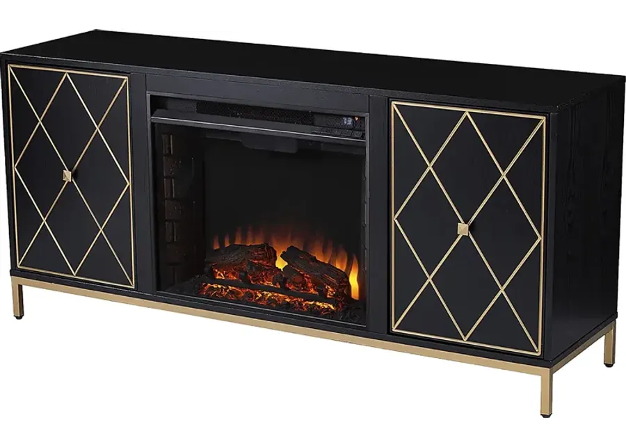 Tattershal II Black 58 in. Console, With Electric Fireplace-Black