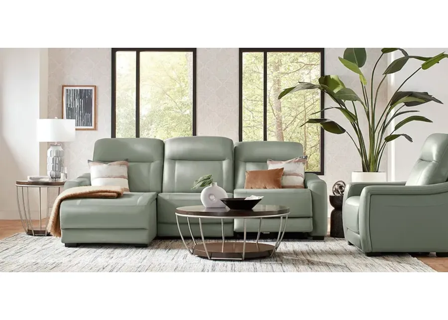 Newport Mint Leather 6 Pc Dual Power Reclining Sectional Living Room-112