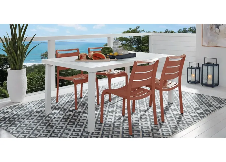 Park Walk White 5 Pc Rectangle Extension Outdoor Dining Set with Coral Chairs-39