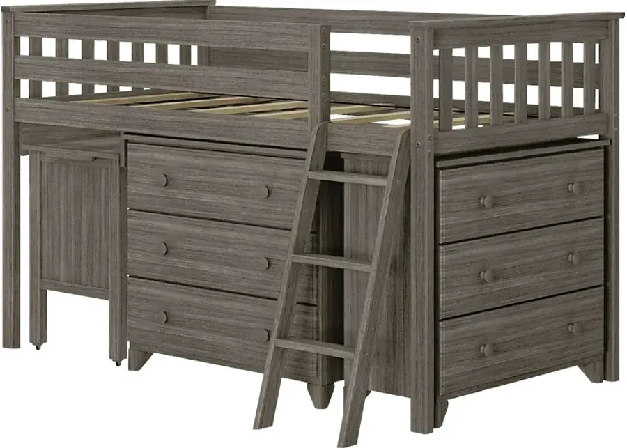 Kids Irenka I Brown Twin Loft Bed with Pull-Out Desk & Dresser-Brown