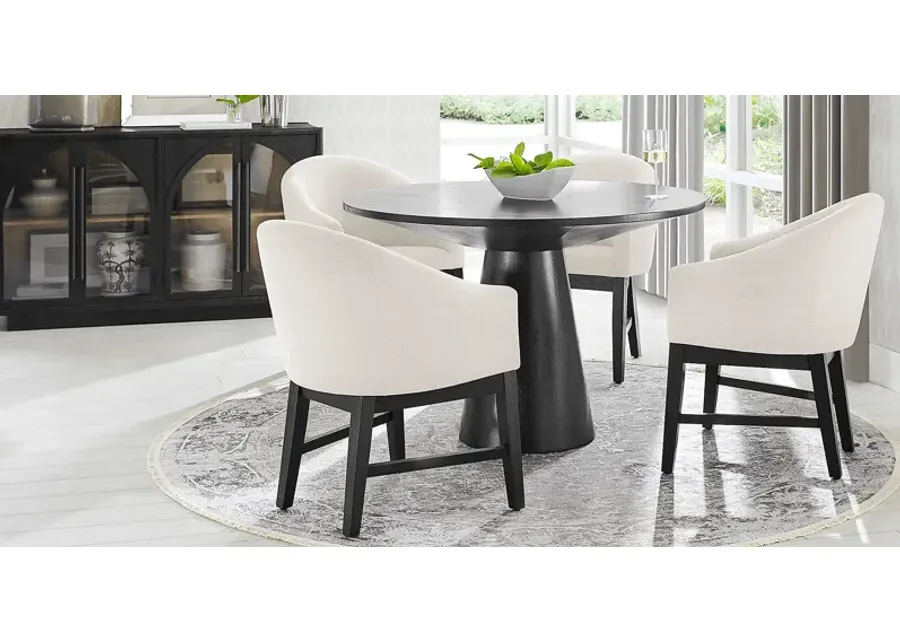 Kendall Black 5 Pc 48" Round Dining Room with White Arm Chairs-47.25