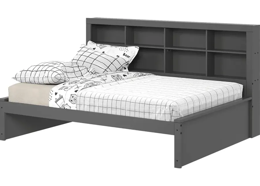 Kids Biserka I Dark Gray Full Day Bed with Bookcase-Gray