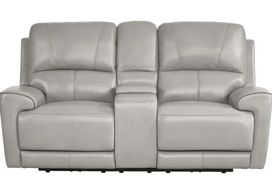 Fremont Gray Leather Dual Power Reclining Console Loveseat-81