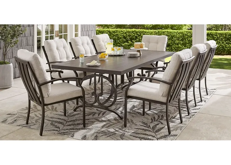 Lake Breeze Aged Bronze 7 Pc Outdoor 90 in. Rectangle Dining Set with Parchment Cushions-90
