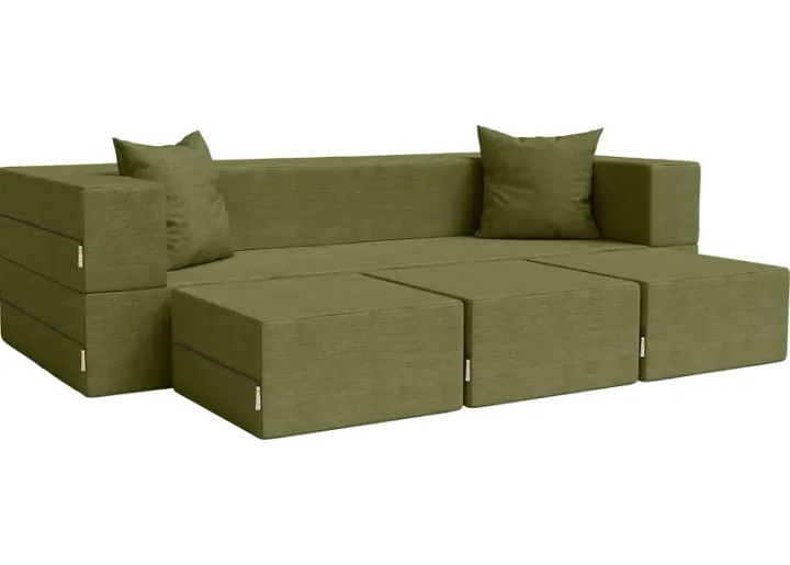 Kids Alfy Green Sofa & Ottomans, Set of 4-Green