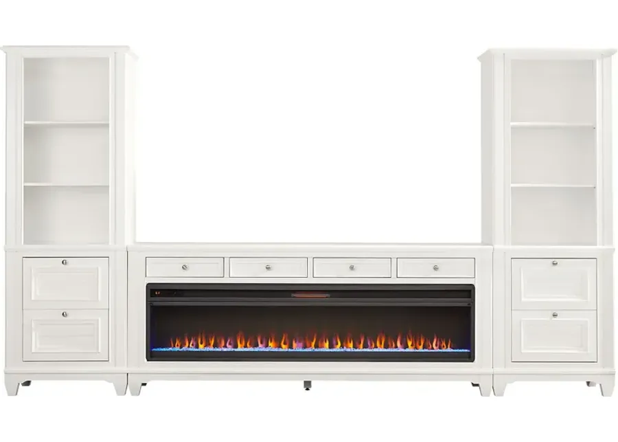 Hilton Head White 4 Pc Wall Unit with 80 in. Console and Electric Fireplace-136.6