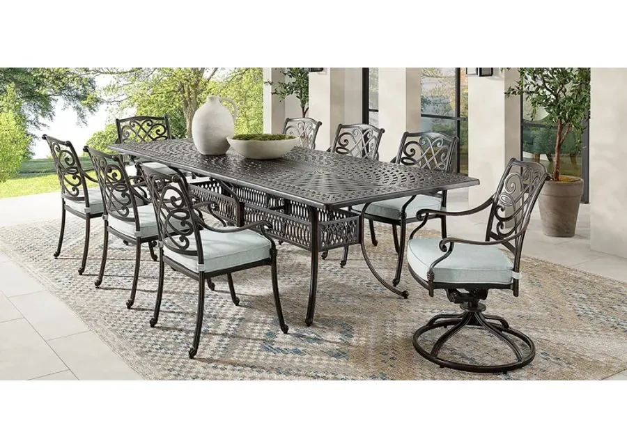Carina Bronze 9 Pc 87-112 in. Rectangle Extension Outdoor Dining Set with Sky Cushions-87