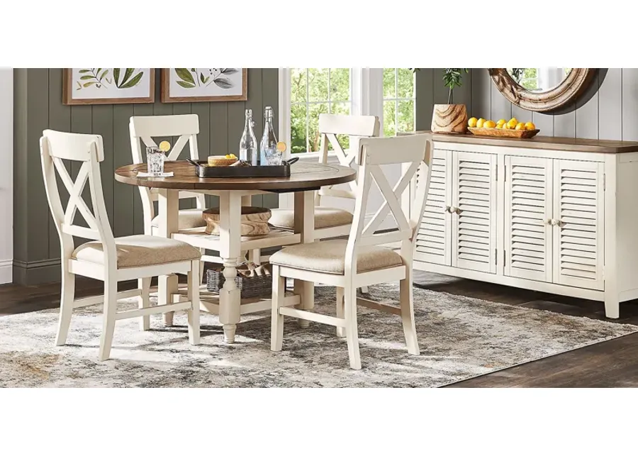 Spring Cottage White 5 Pc Round Drop Leaf Dining Room