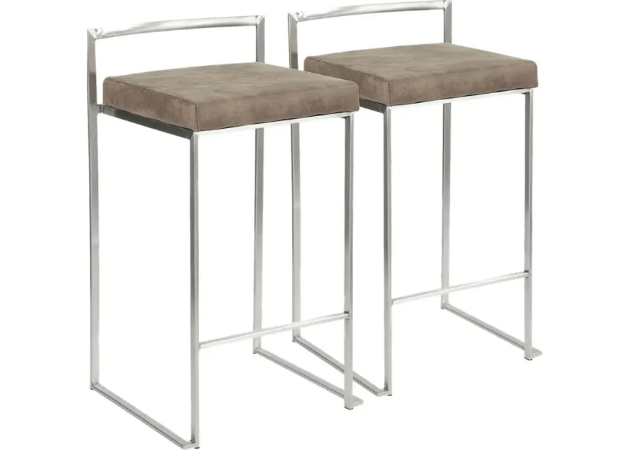 Sora Brown Silver Counter Height Stool (Set of 2)-Brown, Silver