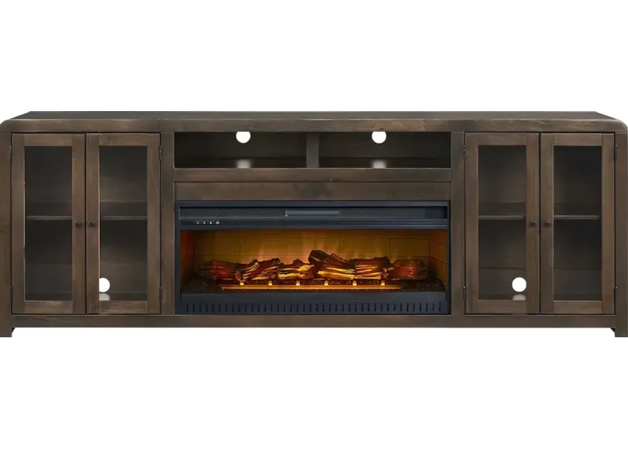 Montavilla Espresso 96 in. Console with Electric Log Fireplace-96.25