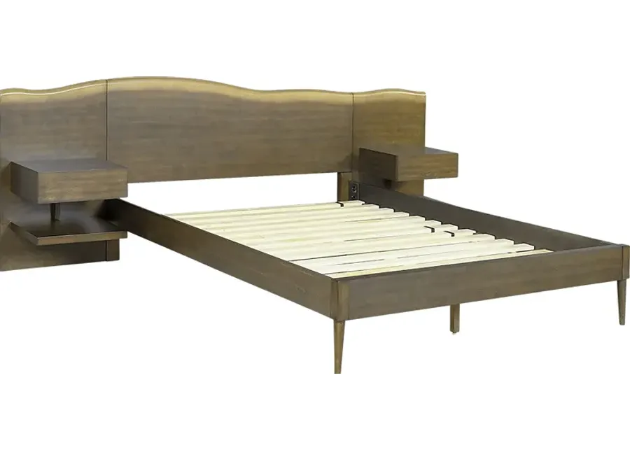 Dreibrodt Brown Queen Platform Bed with Nightstands-Brown