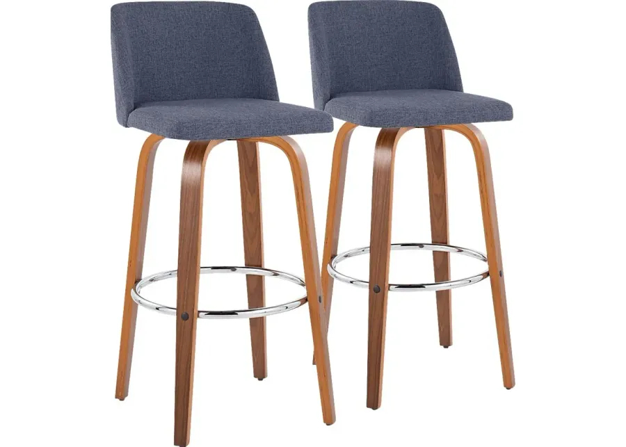 Wymering VI Blue Swivel Barstool, Set of 2-Blue