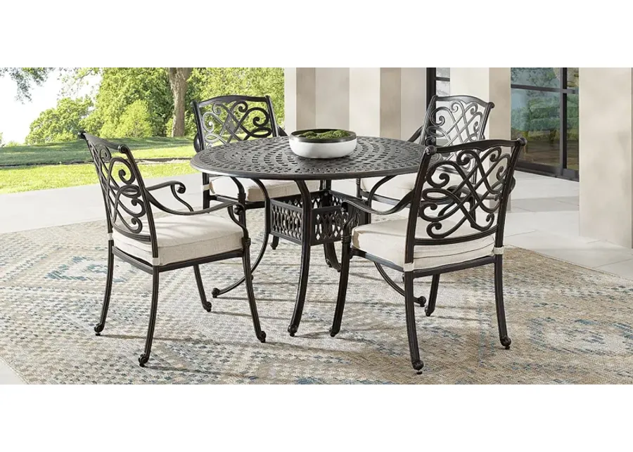 Carina Bronze 5 Pc 48 in. Round Outdoor Dining Set with Desert Cushions-48.25