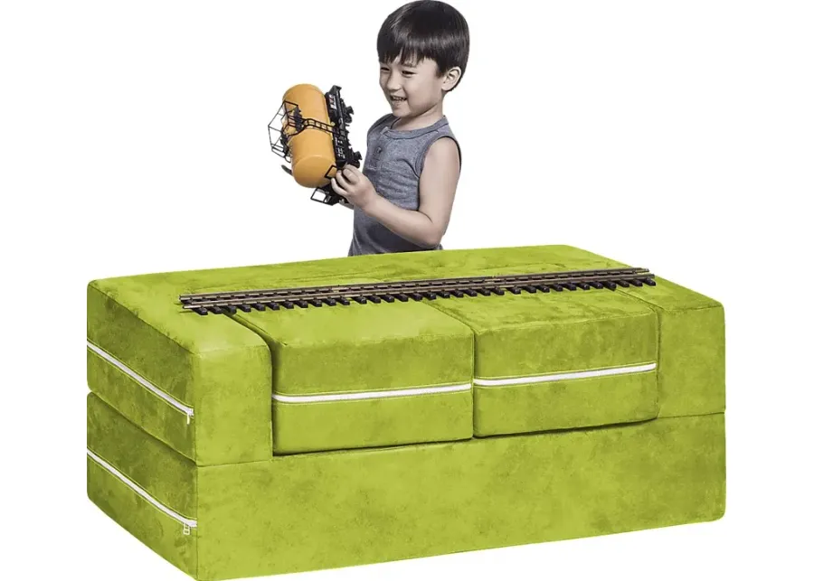 Kids Cubblie Green Convertible Loveseat and Ottoman-Green