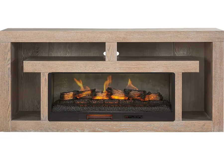 Brookland Park Brown 80 in. Console with Electric Log Fireplace-80