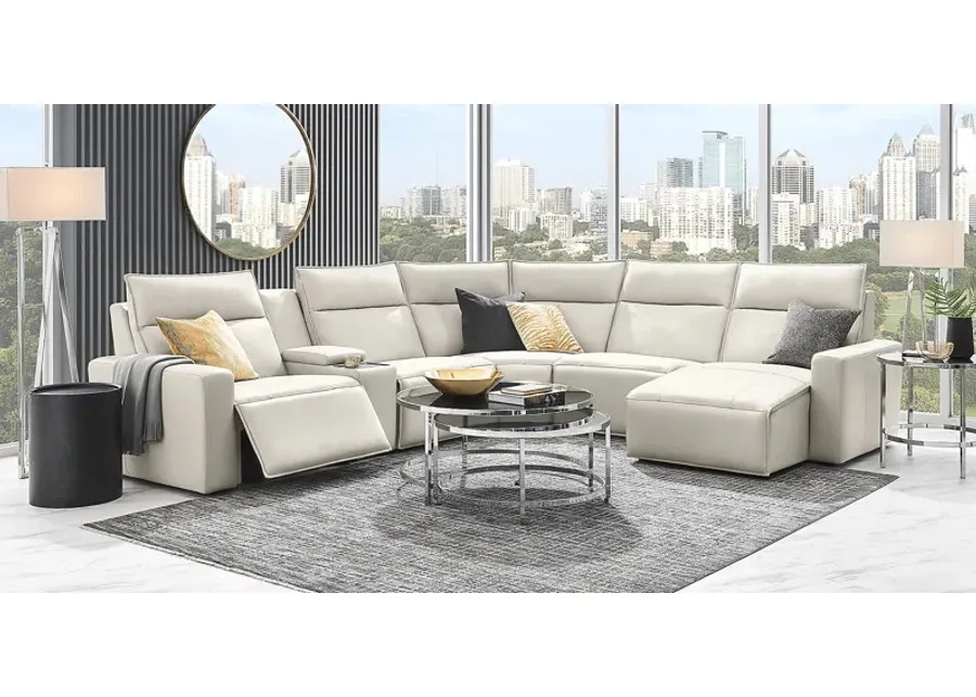 Light Gray Leather 6 Pc Dual Power Reclining ModularTwo with Media Console-135.25