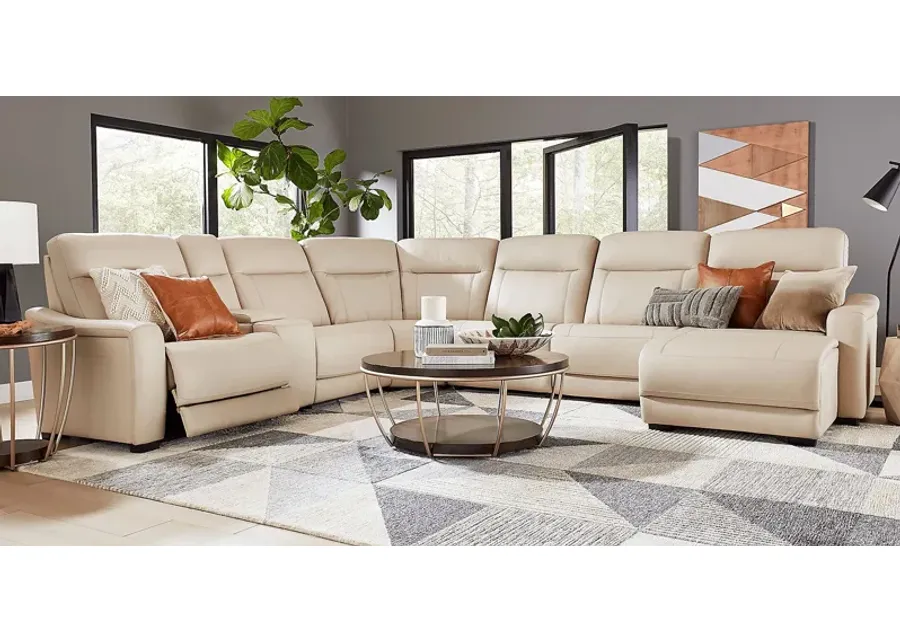Newport Almond Leather 10 Pc Dual Power Reclining Sectional Living Room-154