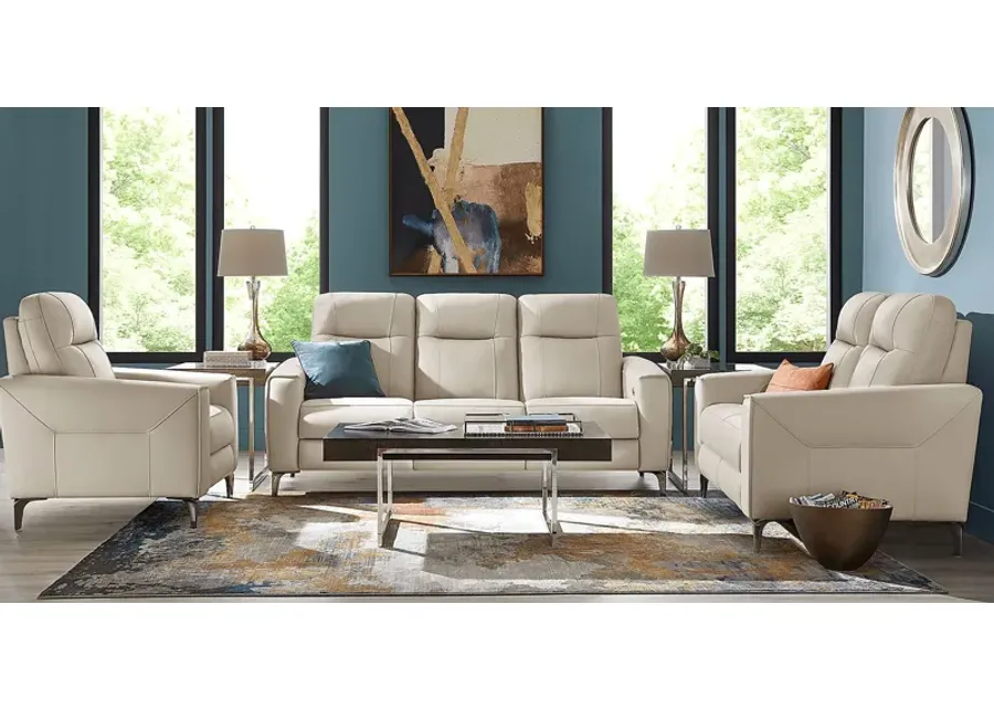 Parkside Heights Beige Leather 3 Pc Living Room with Dual Power Reclining Sofa-86