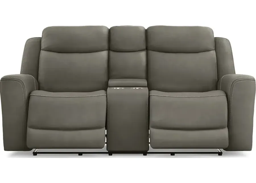 Davidson Dark Gray Leather Dual Power Reclining Console Loveseat-79