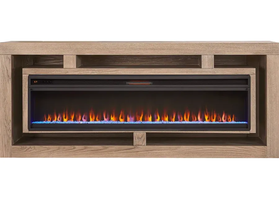 Brookland Park Brown 91 in. Console with Electric Fireplace-91