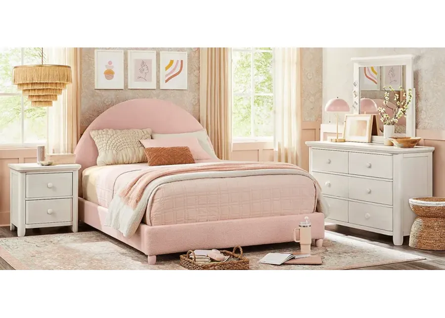 Kids South Bend Washed White Bedroom with Moonstone Pink Twin Upholstered Bed-44.3