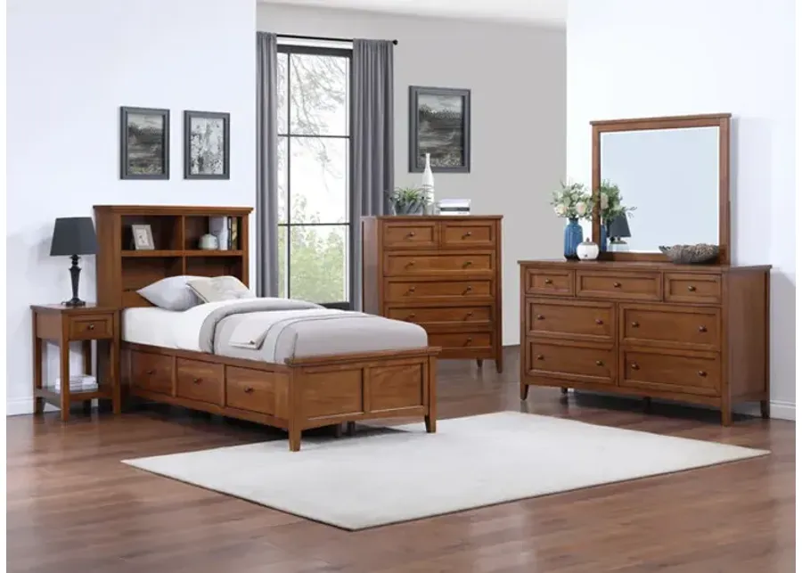 Chesapeake Twin Bookcase Storage Bedroom Suite With 1 Drawer Nightstand - Amber